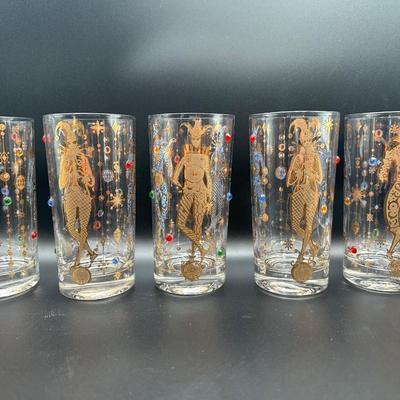 Mardi Gras Culver Highball Tumbler Glass - Set of 5