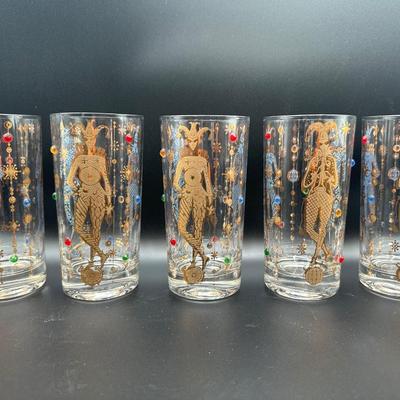 Mardi Gras Culver Highball Tumbler Glass - Set of 5