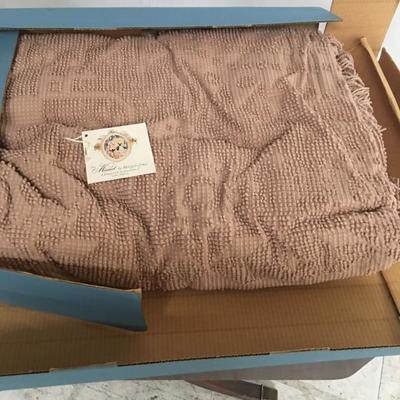 Vintage Minuet full size chenille bead spread brown w/box. 