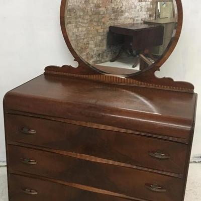 Art Deco Walnut Chest of Drawers w/mirror. Lot#