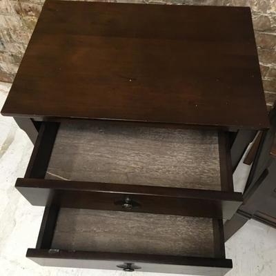 Pair of night stands, 2-drawer, dark wood contemporary. Lot#