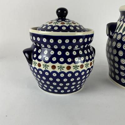 114 Pair Of Handmade Boleslawiec Canisters