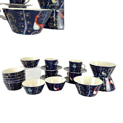 118 Iittala China Set Taika Blue with Magical Finnish folklore by Heikki Orvola and Klaus Haapaniemi