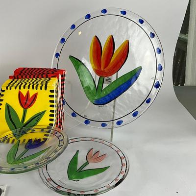 119 Kosta Boda Handpainted Flower Glass Dishes Set by Ulrica Hydman-Vallien
