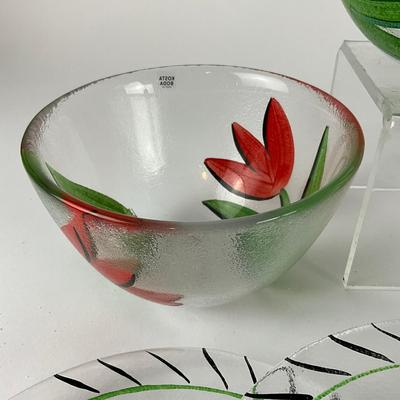 119 Kosta Boda Handpainted Flower Glass Dishes Set by Ulrica Hydman-Vallien