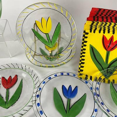 119 Kosta Boda Handpainted Flower Glass Dishes Set by Ulrica Hydman-Vallien