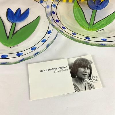 119 Kosta Boda Handpainted Flower Glass Dishes Set by Ulrica Hydman-Vallien