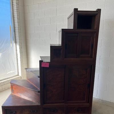 Sale Photo Thumbnail #17: Antique 1910 Japanese  Kaido-Dansu Wood Staircase Cabinet. Elm and Cedar. Dimensions 67" x 26.25 x 74.5