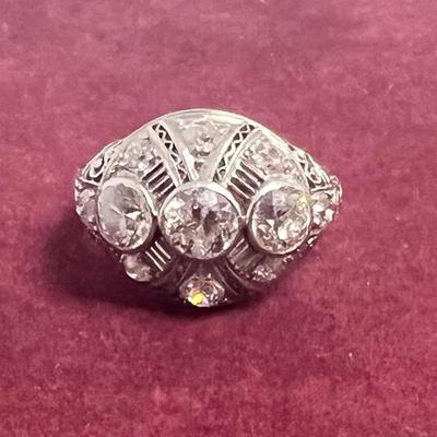 Tested Platinum Deco Diamond Ring [5.68g]