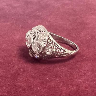 Tested Platinum Deco Diamond Ring [5.68g]