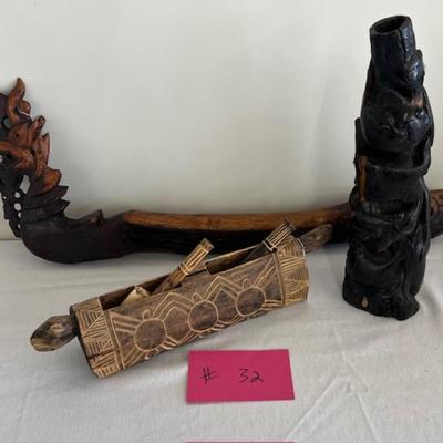 Lot of 3 wood carved items
