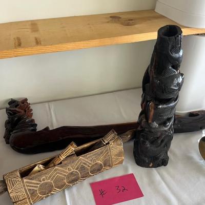 Lot of 3 wood carved items