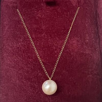 Stamped 14K Gold Chain with Pearl Pendant [1.34g]
