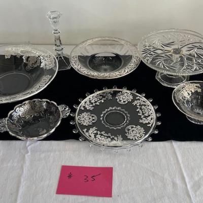 Selection of silver overlay glass pieces