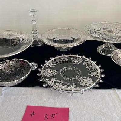 Selection of silver overlay glass pieces