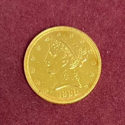 1880 Liberty Head Five Dollar Gold Coin