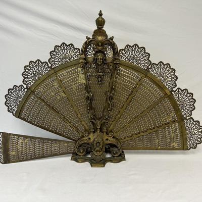 Antique French Peacock Style Brass Fireplace Screen