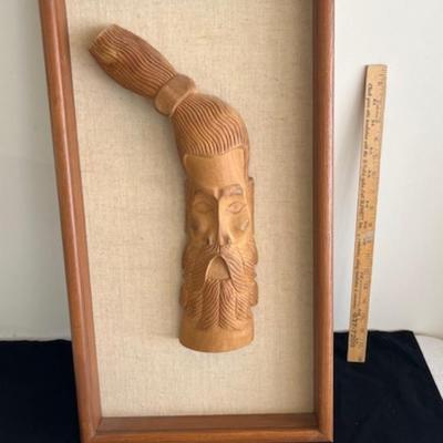 Sale Photo Thumbnail #146: Shadow box with wood carved man. Artist unknown