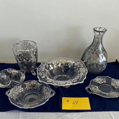6 silver overlay serving pieces