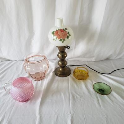 Four Glass Bowls/Pitcher and Brass Lamp (2D- KD)