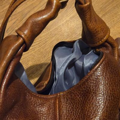 Brown Leather Backpack or Sling Purse and Brown Leather Gloves