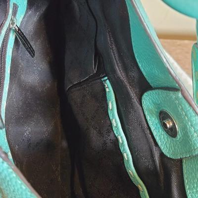 BCBG Seafoam Blue Green Leather Handbag with Dust Bag