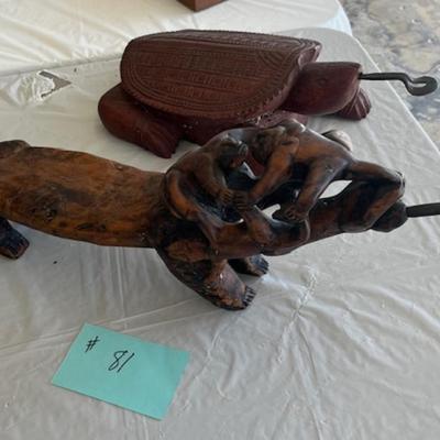 2 wood coconut scrapers