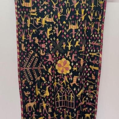 Sale Photo Thumbnail #226: large Sainchi-Phulkari tapestry with decorative rod. 87 x 50