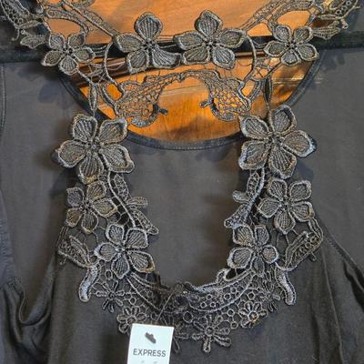 New with Tags EXPRESS Black Tank Top with Flower Trim Details