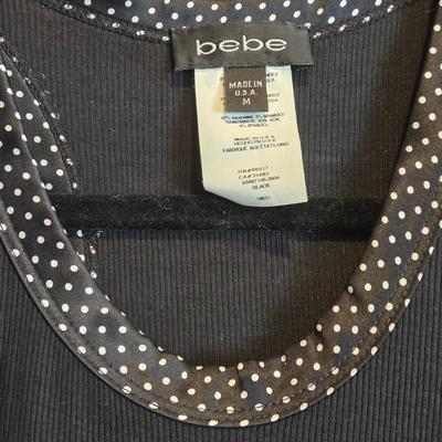 bebe Black Tank Top with Polk a Dot Silky Trim Detail