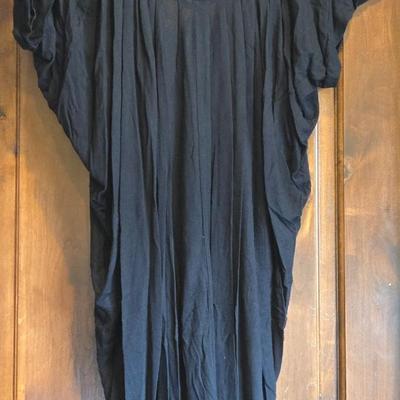 BCBG Long Black Top with Pleated Top Collar Detail
