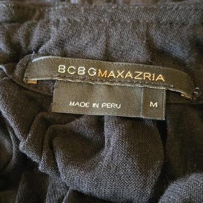 BCBG Long Black Top with Pleated Top Collar Detail