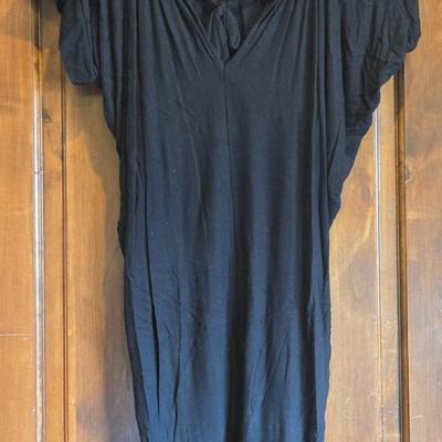 BCBG Long Black Top with Pleated Top Collar Detail