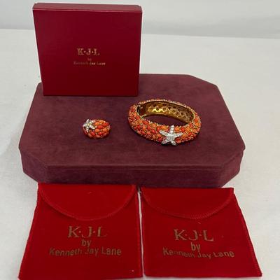 Vintage Kenneth Jay Lane Coral Cabochon Set