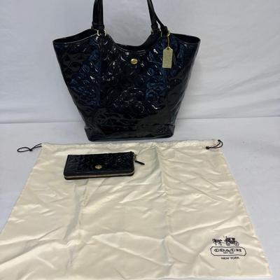 Coach Peyton Op Art Embossed Patent Leather Tote and Wallet