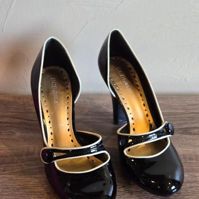 BCBG Girls Black Patent with White Piping Heels