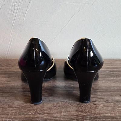 BCBG Girls Black Patent with White Piping Heels