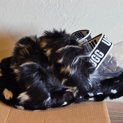 New in the Box UGG Black & White Furry Sandals