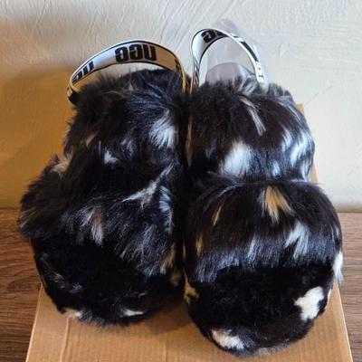 New in the Box UGG Black & White Furry Sandals