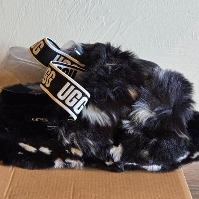 New in the Box UGG Black & White Furry Sandals