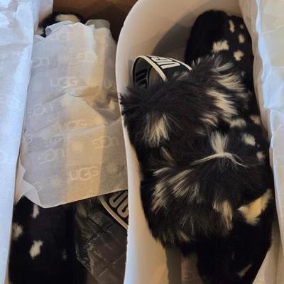 New in the Box UGG Black & White Furry Sandals