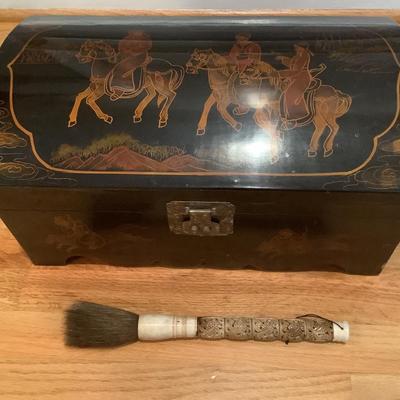 Asian box/chest 8"H 18"L 11"W and brush