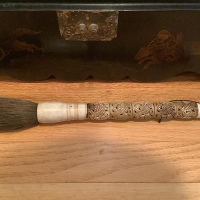 Asian box/chest 8"H 18"L 11"W and brush