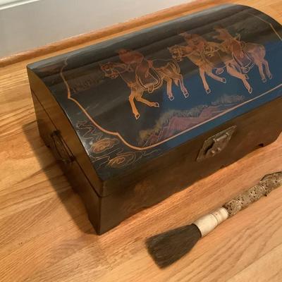 Asian box/chest 8"H 18"L 11"W and brush