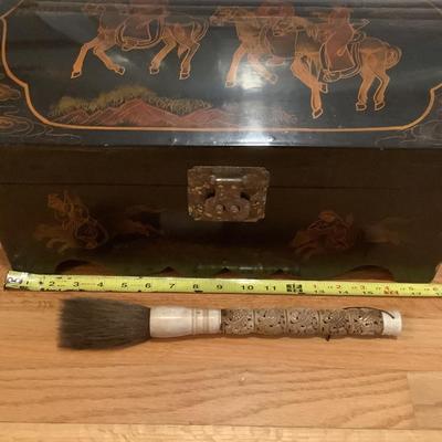 Asian box/chest 8"H 18"L 11"W and brush