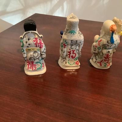 3 Asian figures representing Happy, Good Luck, and Long Life, box