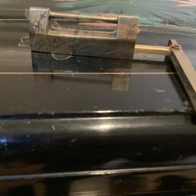 Silver chest Asian inspired 30"H 30"L 14"W 3 drawers, 2 doors with lock