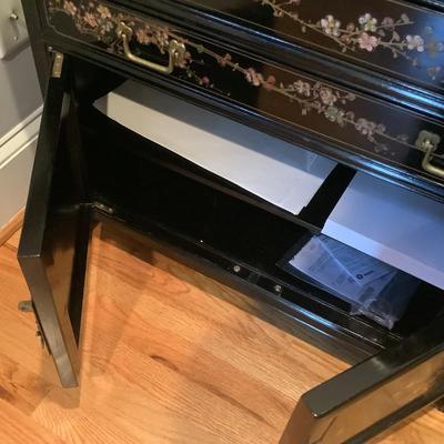 Silver chest Asian inspired 30"H 30"L 14"W 3 drawers, 2 doors with lock