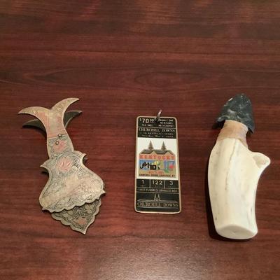 Collector's Lot-arrowhead on bone found in OH, KY Derby 1990 metal tag, brass clip