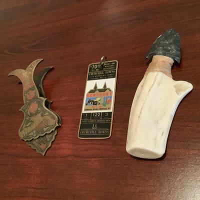 Collector's Lot-arrowhead on bone found in OH, KY Derby 1990 metal tag, brass clip
